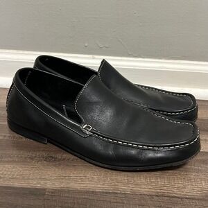 Rockport Mens Shoes 11 M Black Leather Moc Toe Stitching Loafers Preppy Classic